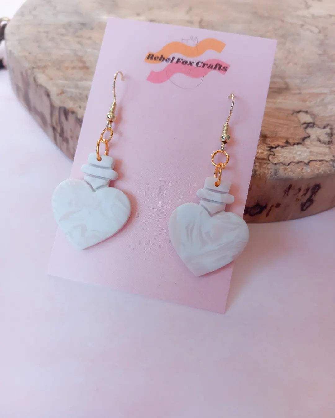 Marble Clay Heart Potion Bottles Earrings