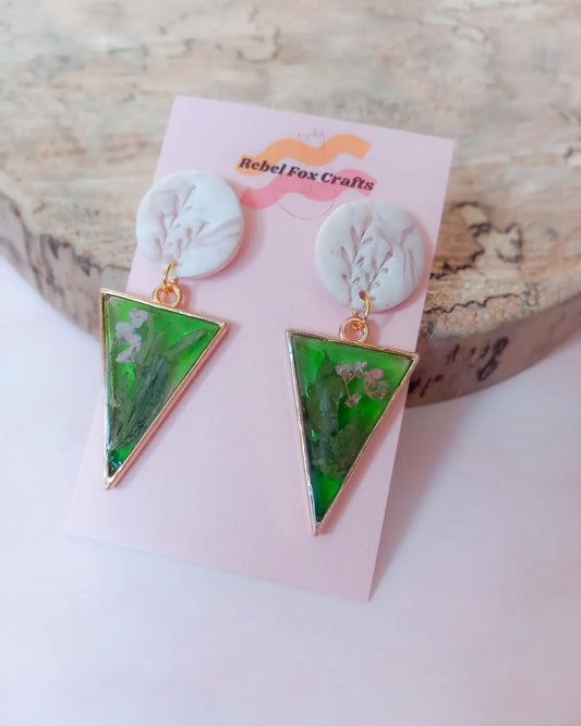 Floral Spring Marble Pressed Flower Statment Earrings