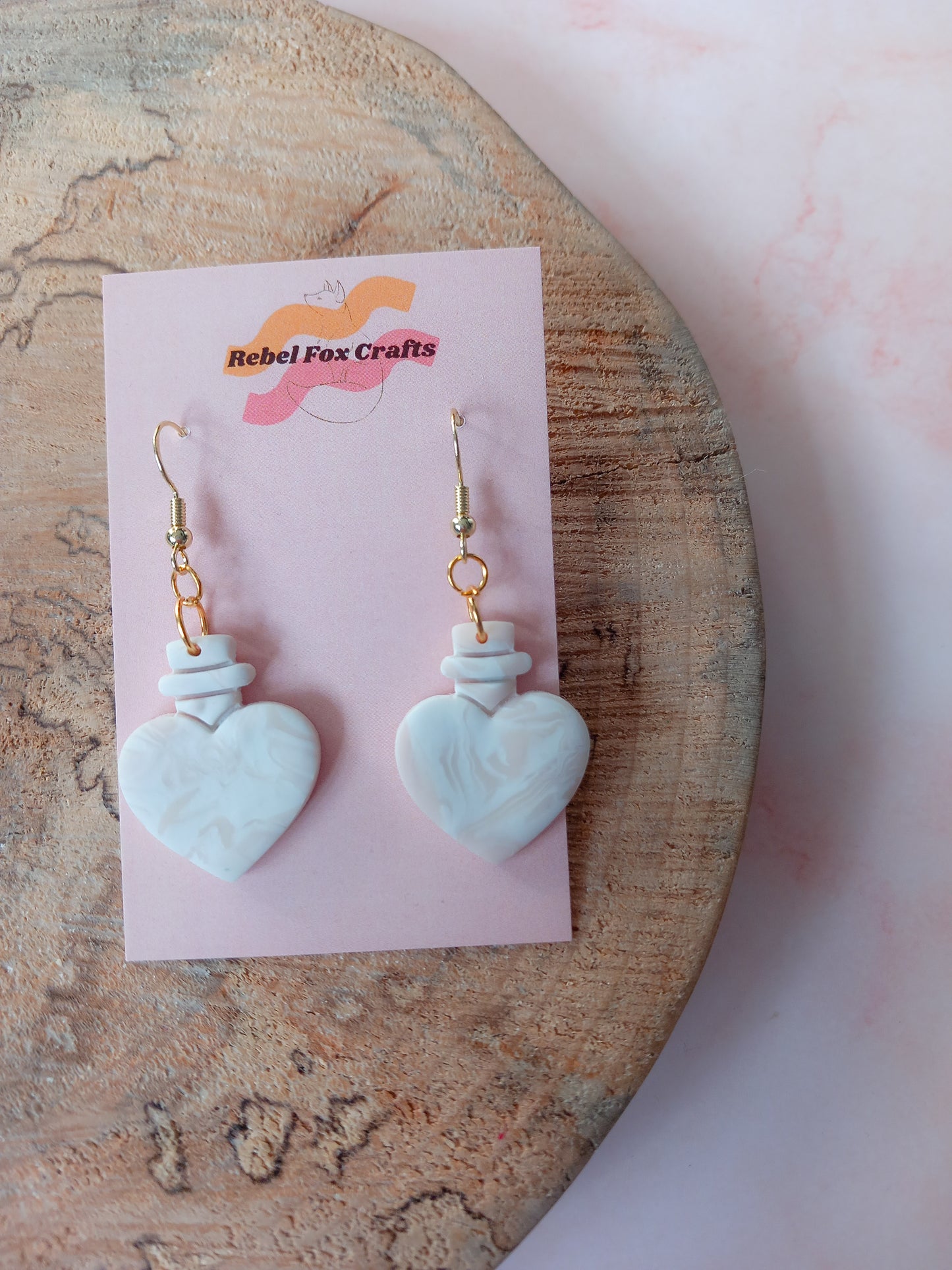 Marble Clay Heart Potion Bottles Earrings