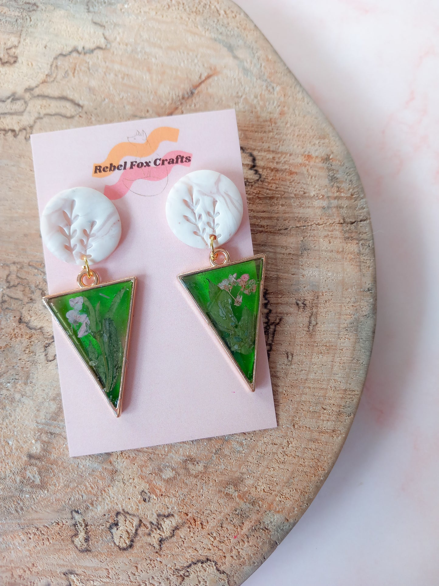 Floral Spring Marble Pressed Flower Statment Earrings