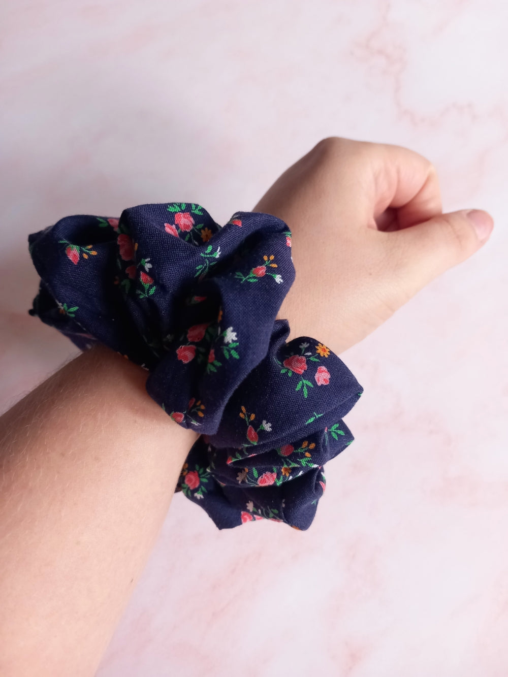 Vintage Floral Large Navy Scrunchie