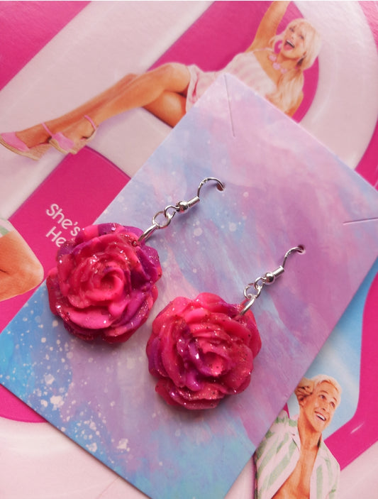 Barbie Pink Neon Rose Earrings