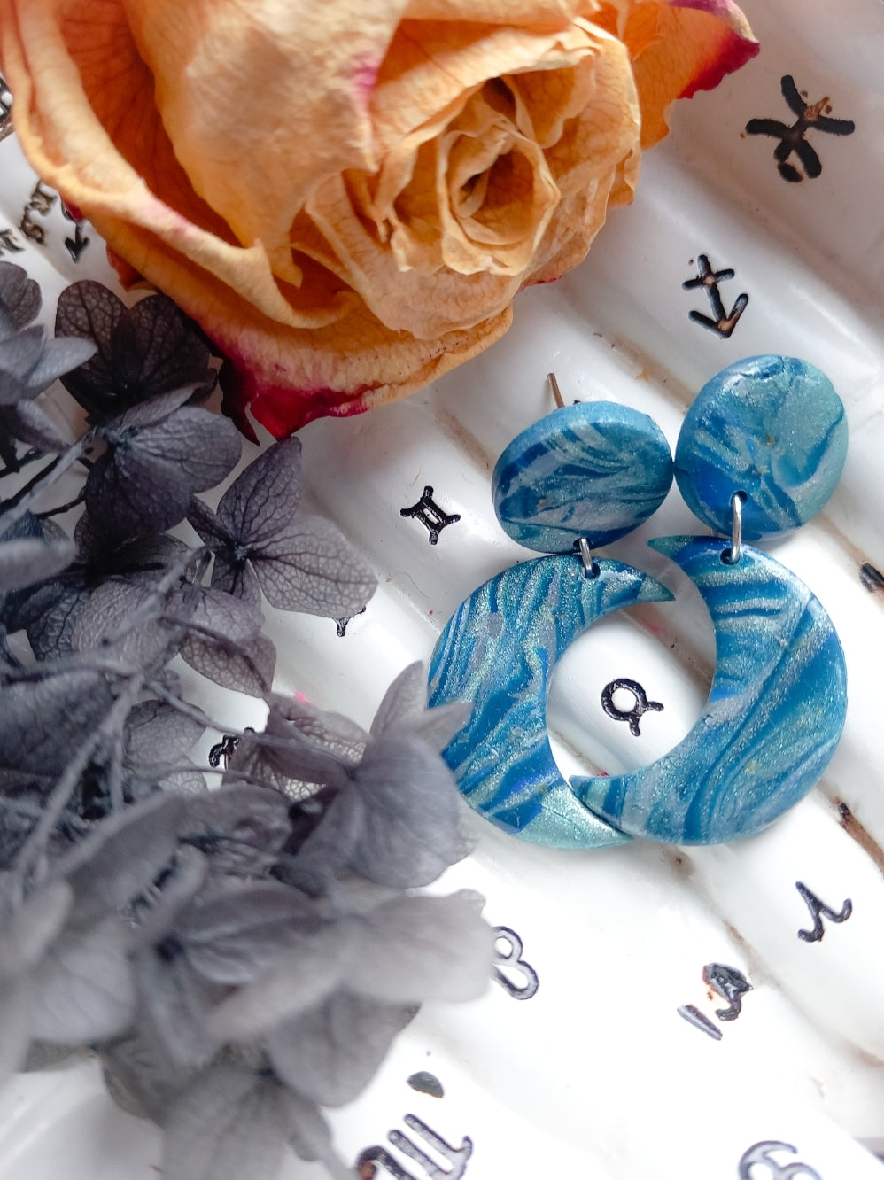 Marble Crescent Moon Earrings