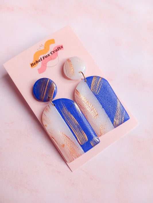 Blue Two-tone Arch Clay Earrings