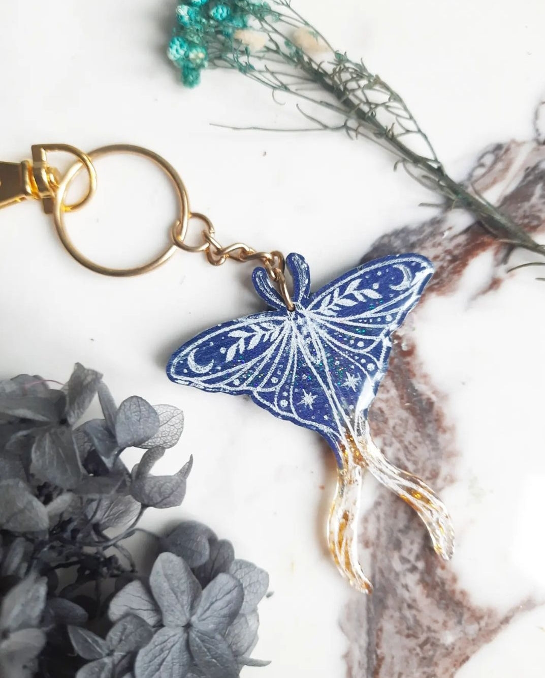 Celestial Lunar Moth Resin Keyring