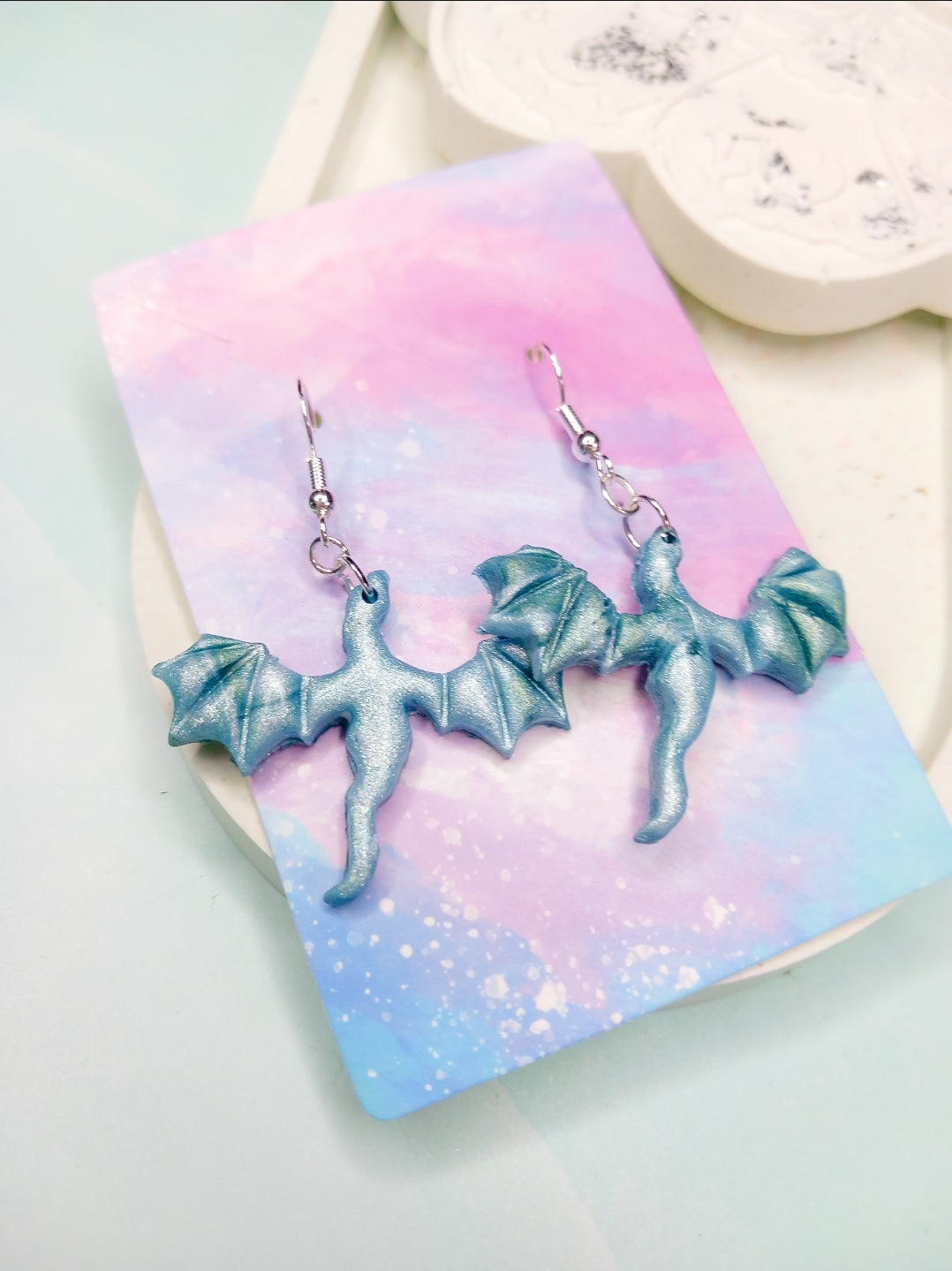 Dragons in Aqua Clay Earrings