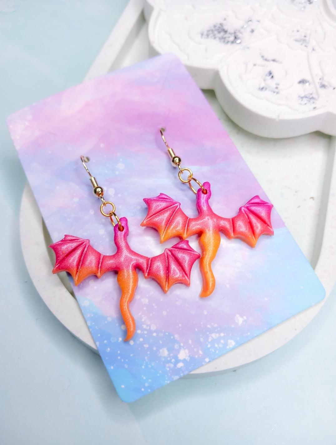 Dragons in Ombre Clay Earrings