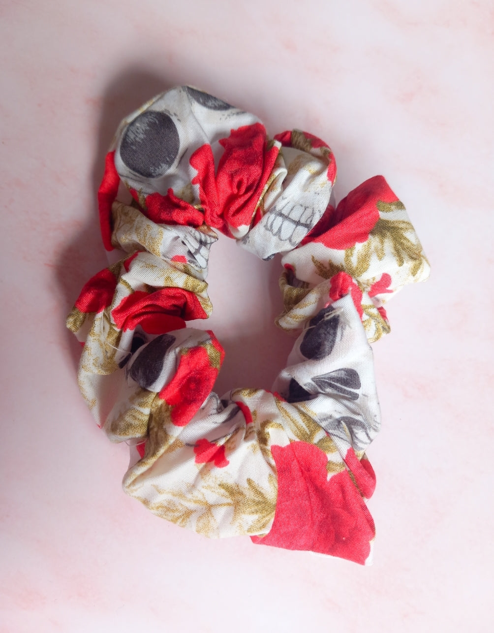 White Floral Skull Small Scrunchie