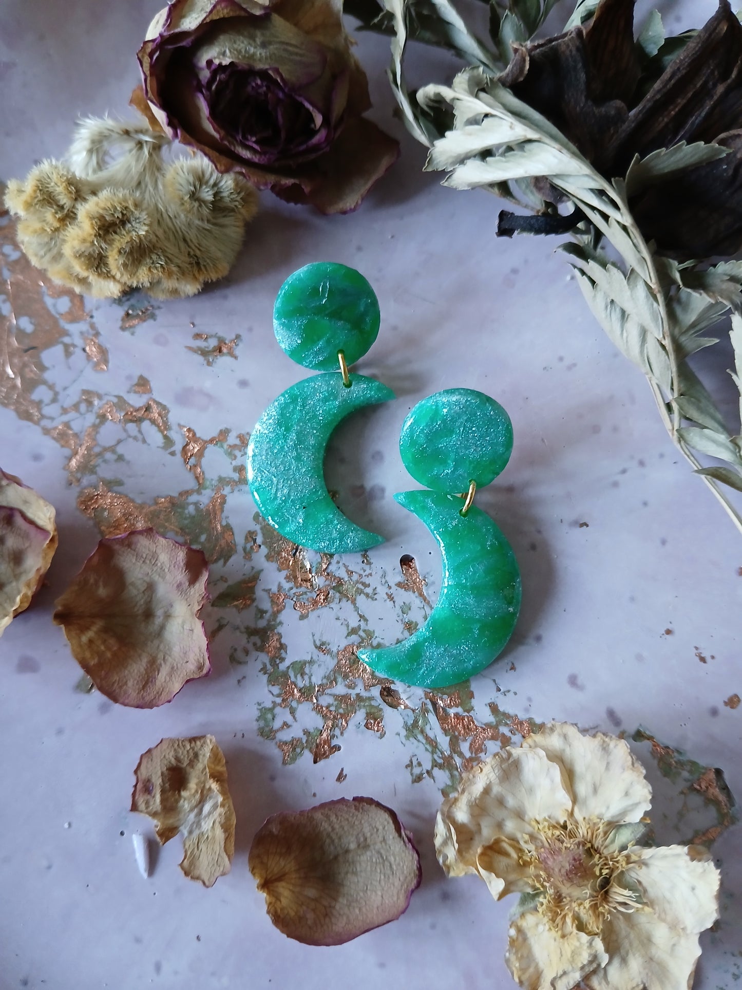 Marble Crescent Moon Earrings