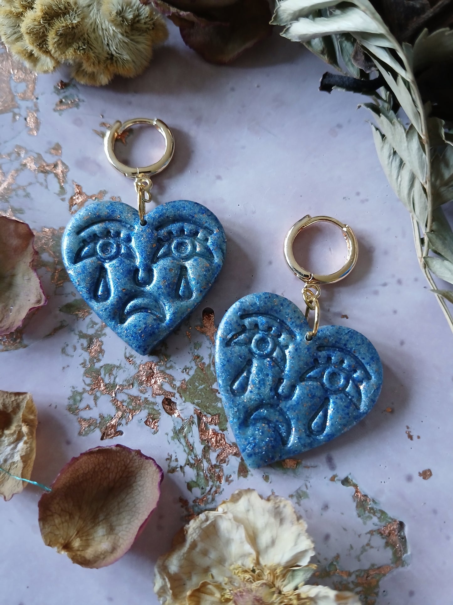 Crying Hearts Blue Shimmer Earrings
