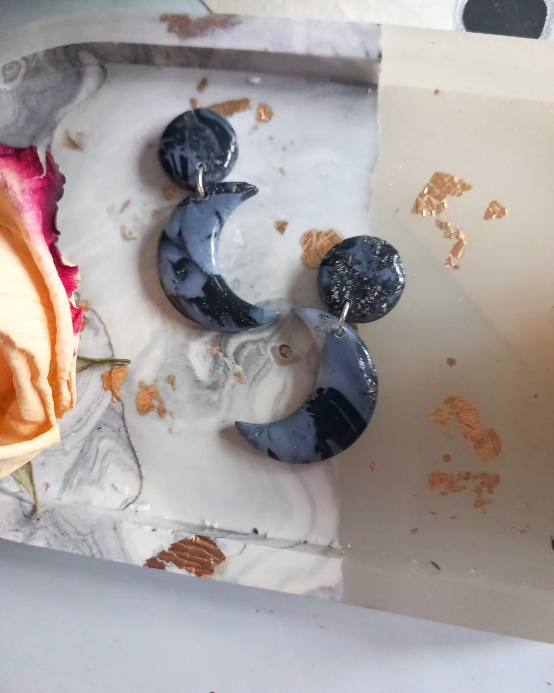 Marble Crescent Moon Earrings