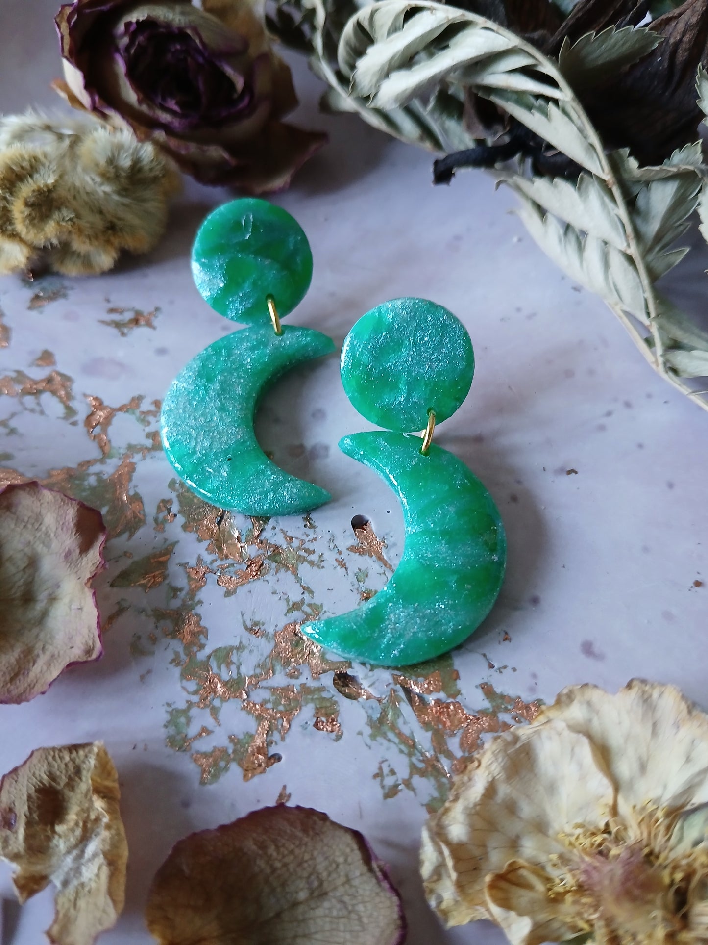 Marble Crescent Moon Earrings