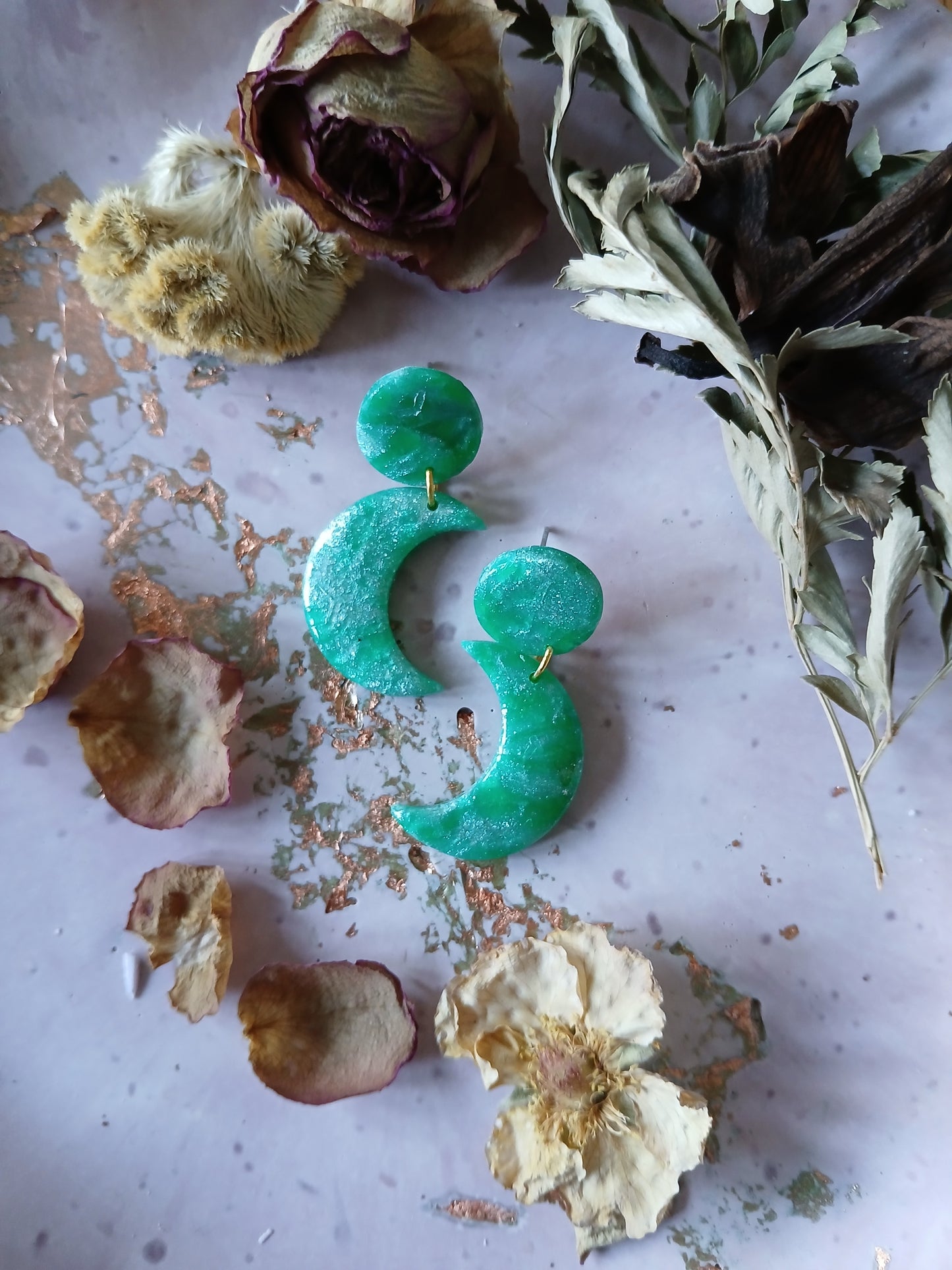 Marble Crescent Moon Earrings