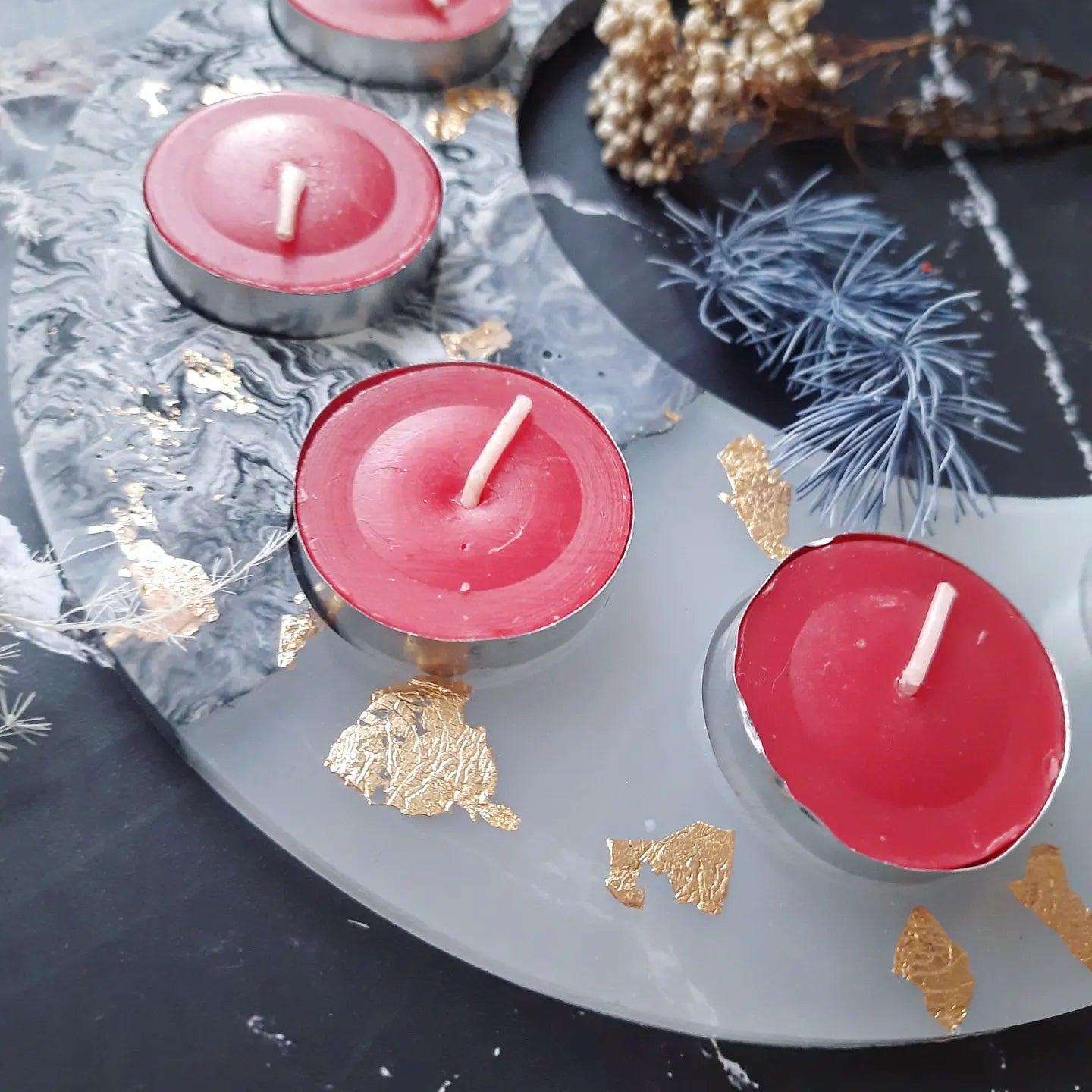 Crescent Moon Jesomite and White Resin Tealight Candle Tray