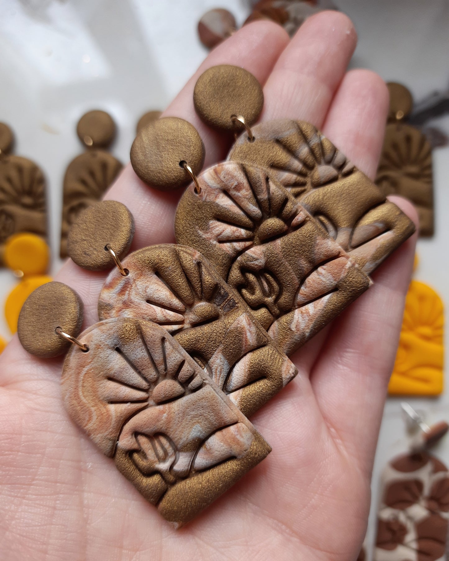 Sahara Metallic Bronze Marble Polymerclay Earrings