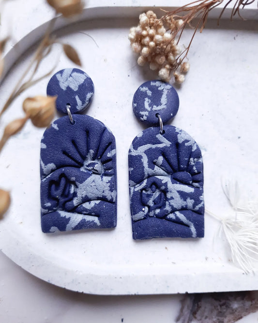 Sahara Metallic Speckled Blue Polymerclay Earrings