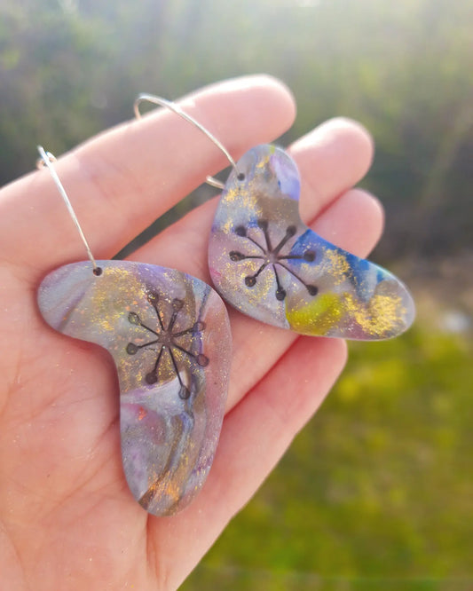 Atomic Rebel Boomerang Marble Polymer Clay Earrings