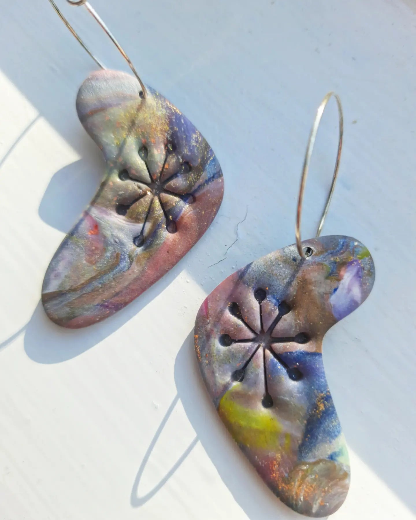 Atomic Rebel Boomerang Marble Polymer Clay Earrings