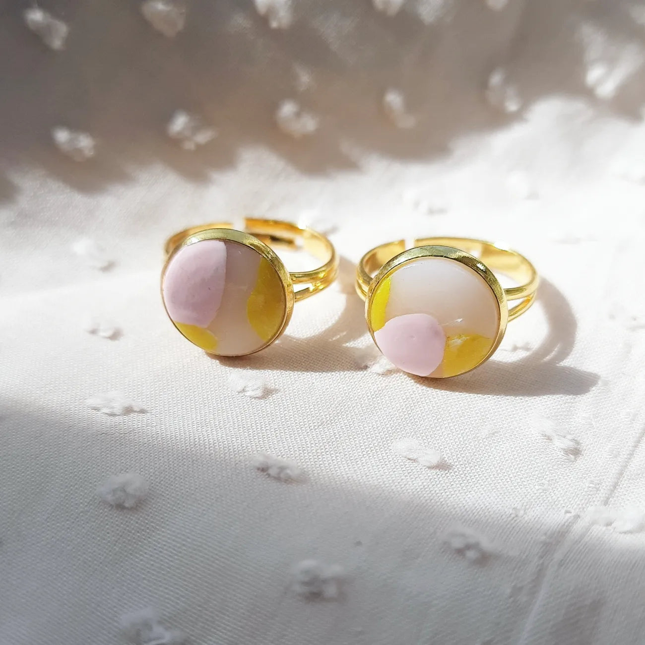 Spring Blush Marble Terrezo Stone Effect Polymer Clay Ring - Gold
