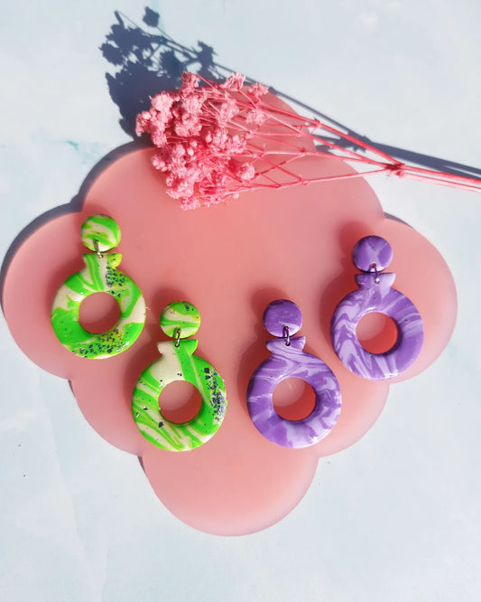 SADIE Clay Earrings in Green and Purple 90s Wave