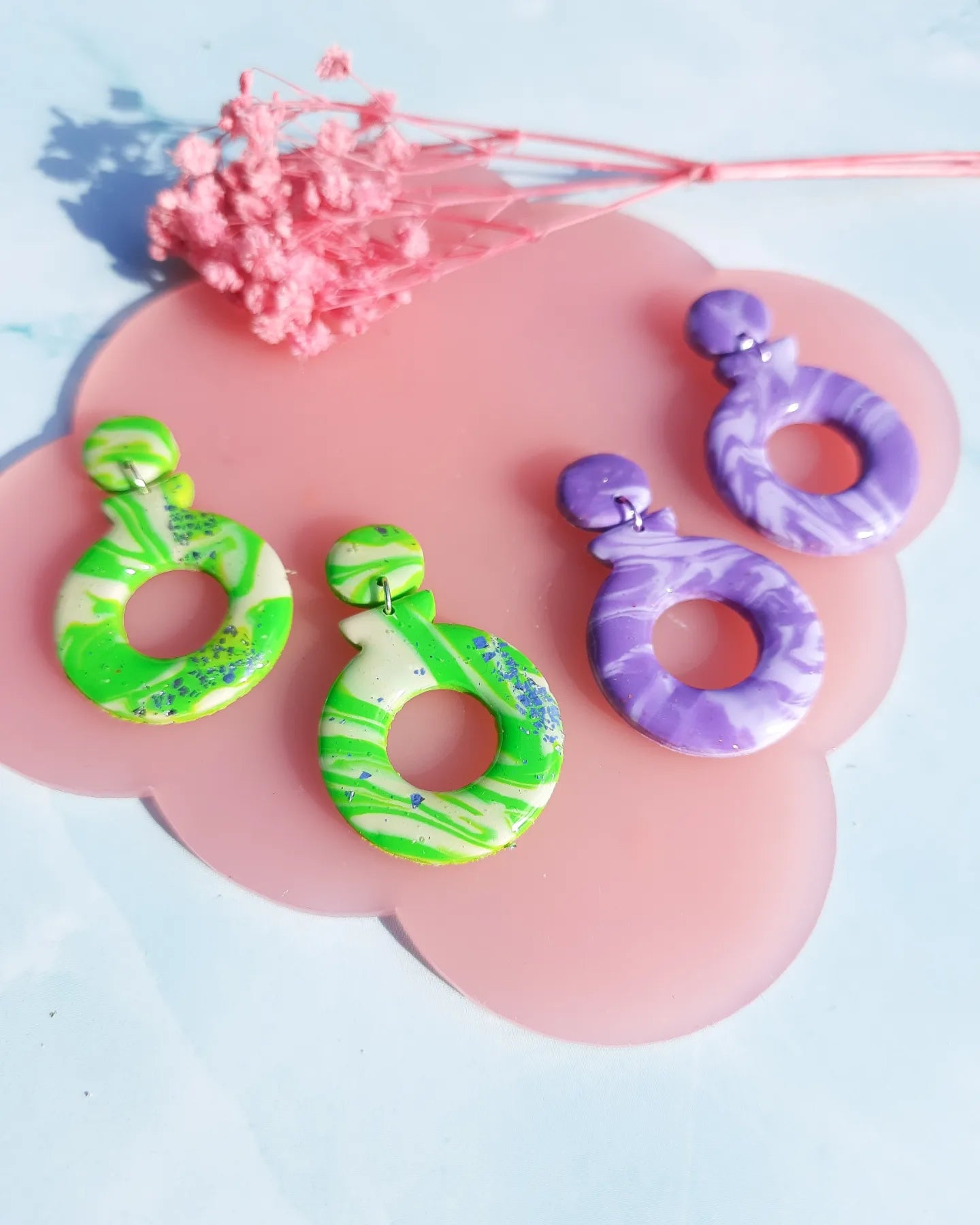 SADIE Clay Earrings in Green and Purple 90s Wave