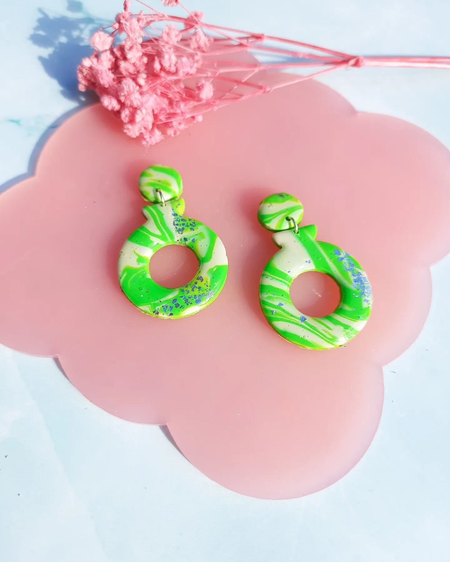 SADIE Clay Earrings in Green and Purple 90s Wave