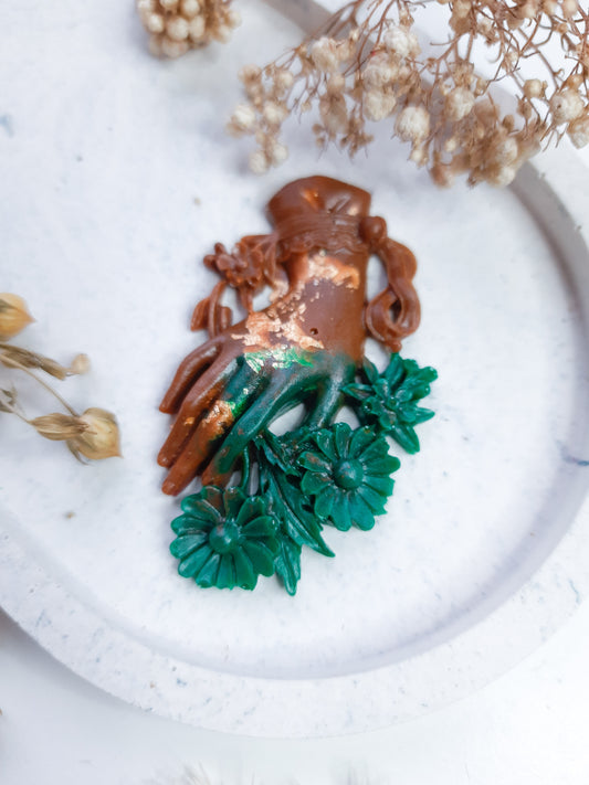 Victorian Hand Holding Daisies Resin Brooch