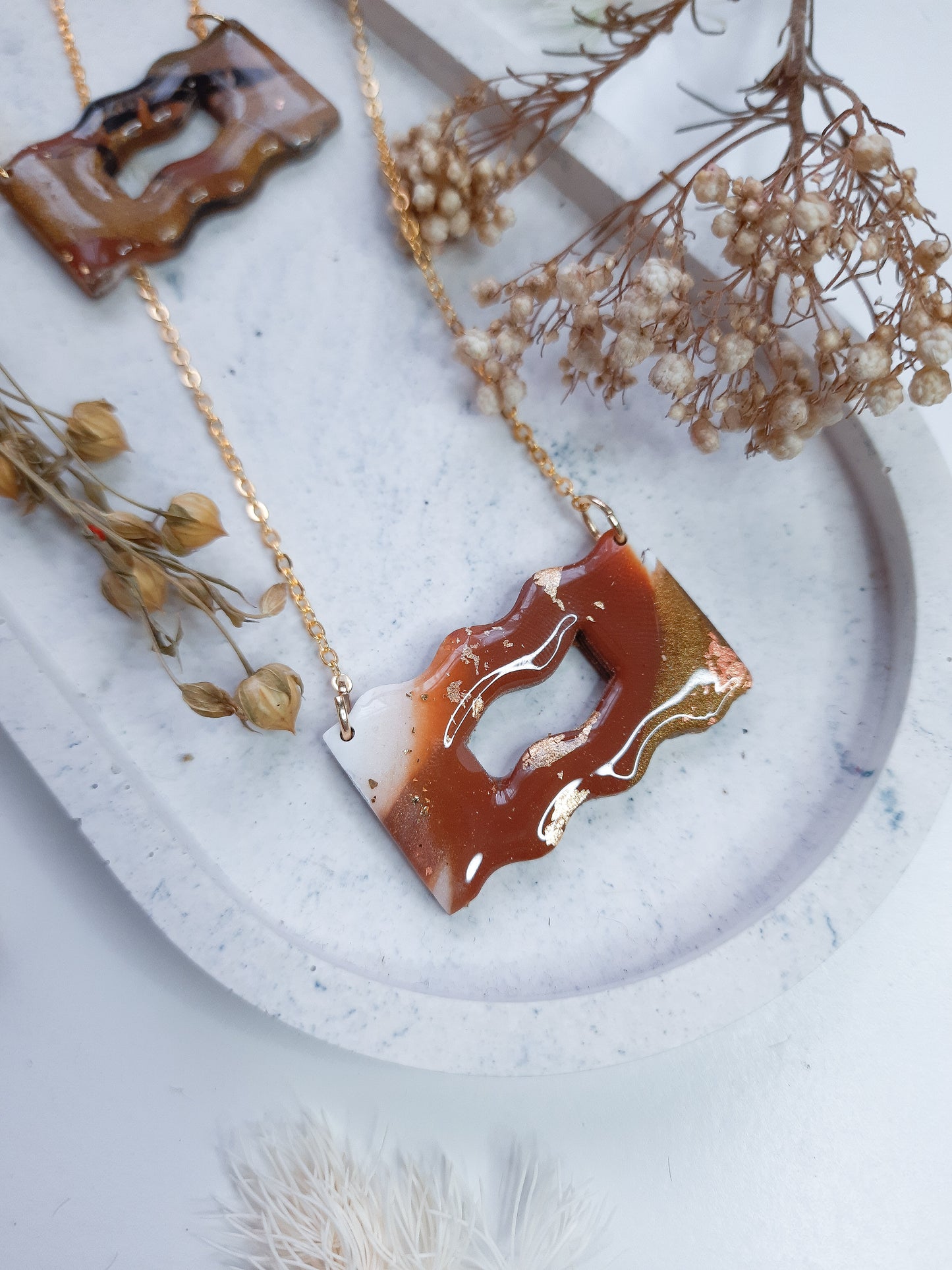 Art Deco Wavy Rectangle Polymerclay Necklace