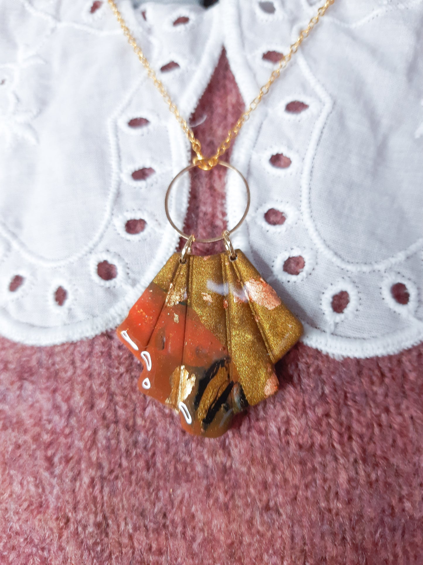 Art Deco Fan Polymerclay Necklace