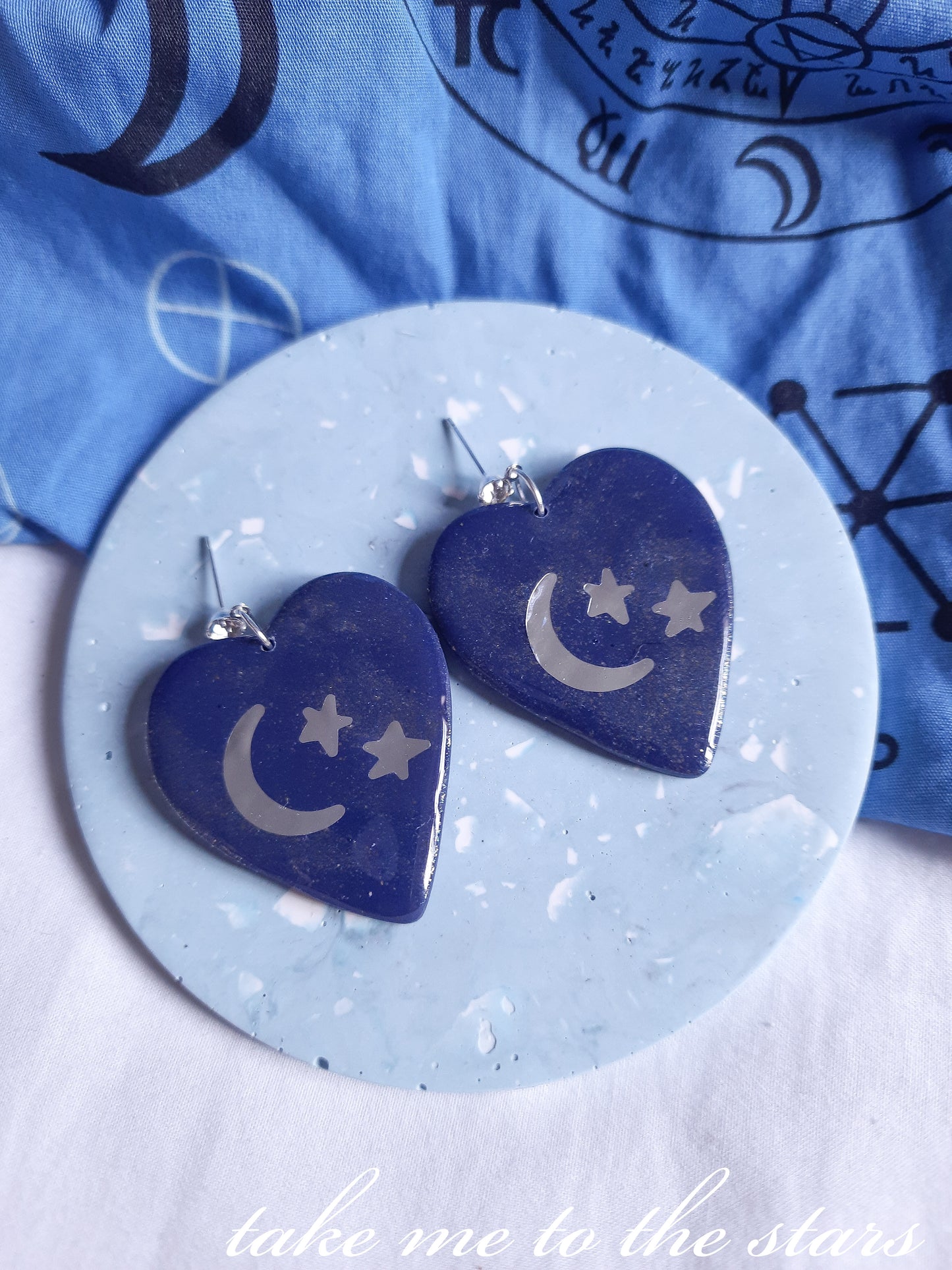 Celeste Crescent Moon Celestial Heart Earrings