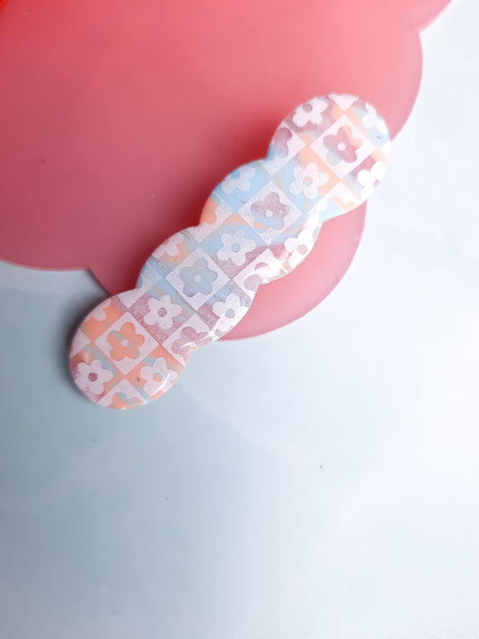 Flower Checkerboard Hair Clip