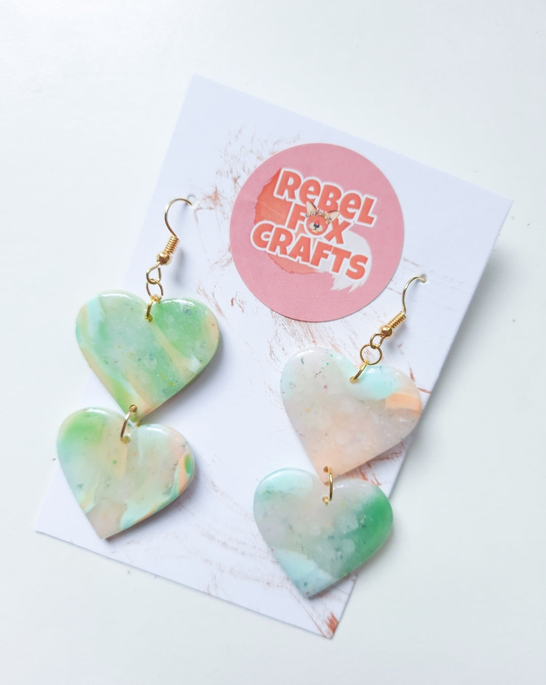 Mint Green Duo Marble Heart Clay Earrings