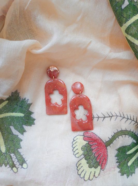 Caramel Swirl Flower Window Earrings