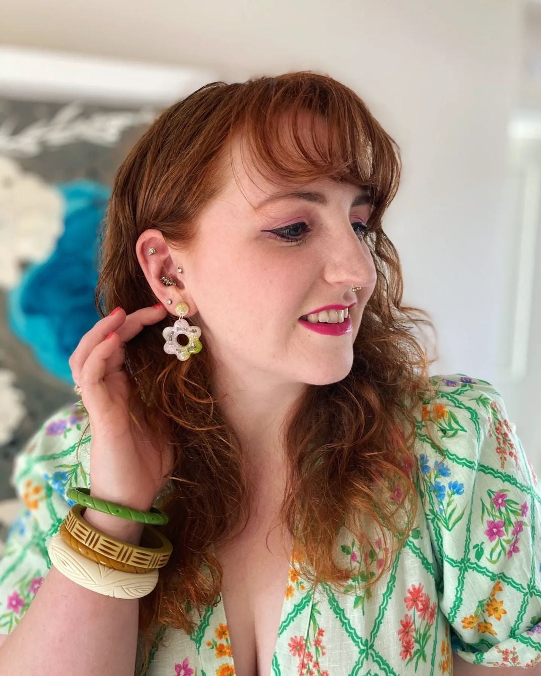 Stone Shard Spring Flowers Earrings