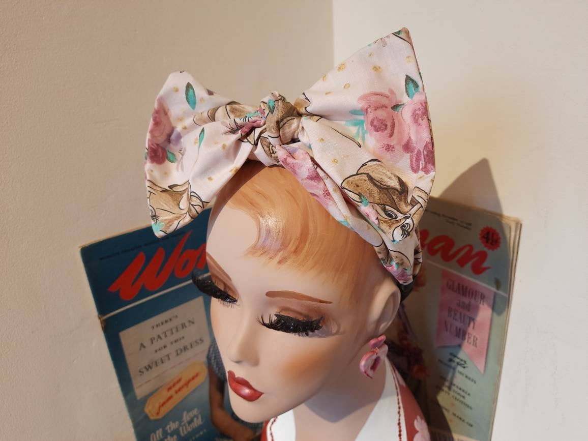 Deer Floral Vintage Kitsch Inspired Bow Headband - Hairband - Aliceband - Hair Accessories