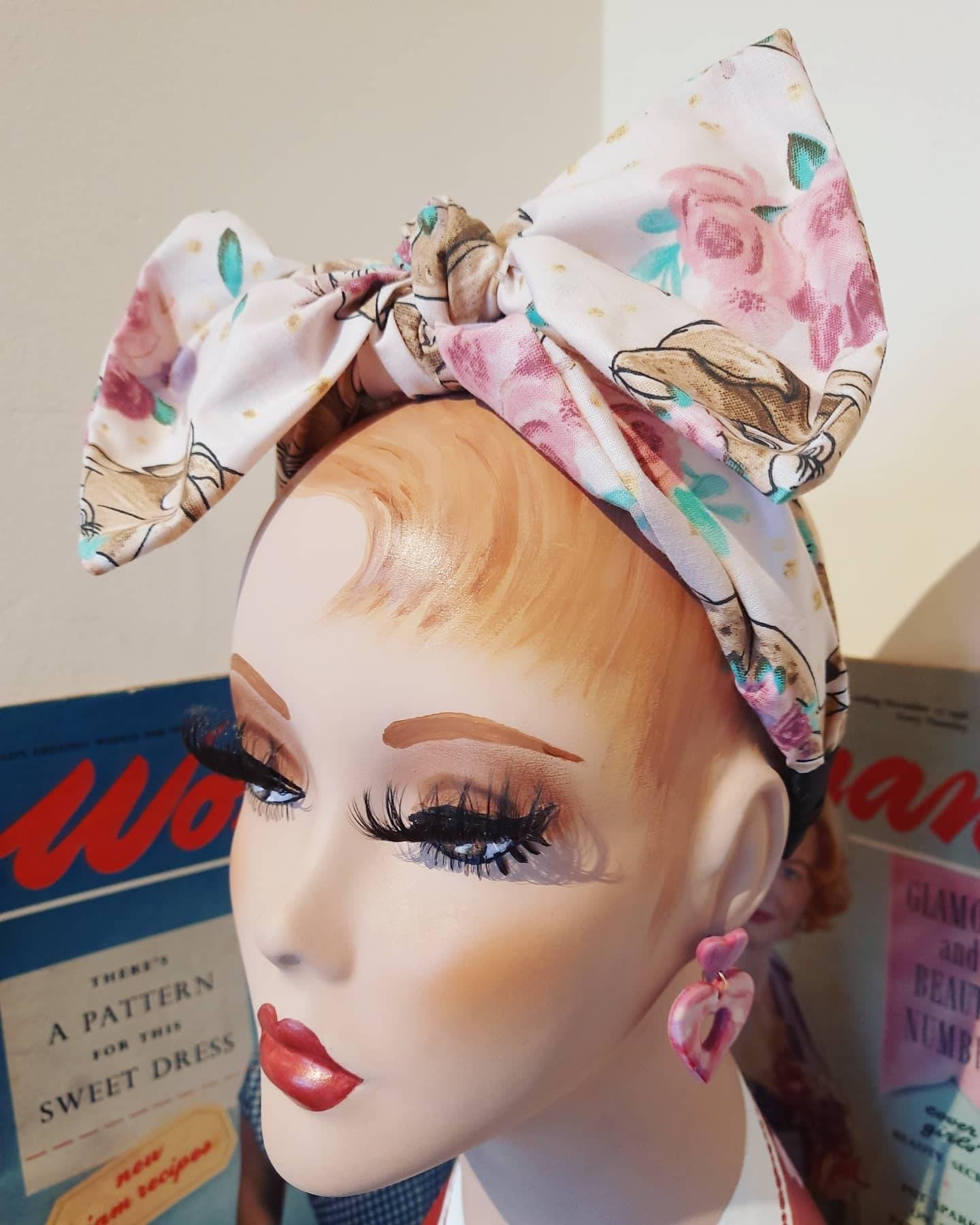 Deer Floral Vintage Kitsch Inspired Bow Headband - Hairband - Aliceband - Hair Accessories