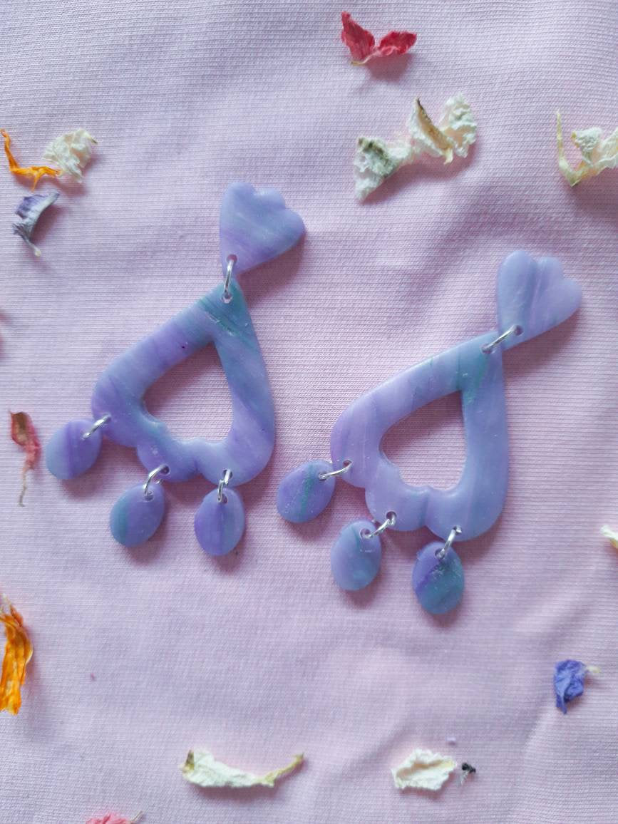 Lilac Monet Watercolour Translucent Polymer Clay Dangle Edwardian Earrings