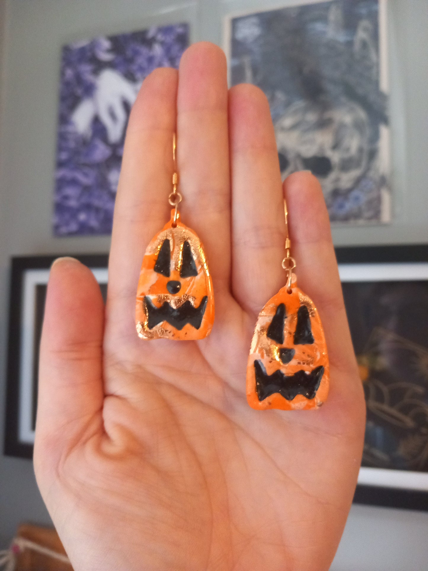 Jack o'Lantern Orange Marble Earrings