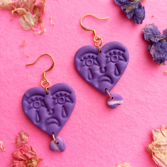 Crying Heart in Purple Clay Earrings