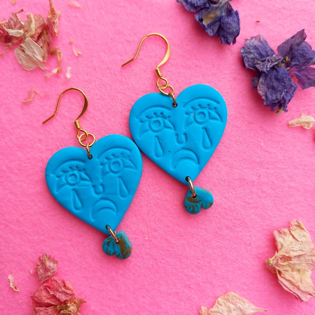 Crying Heart in Blue Clay Earrings