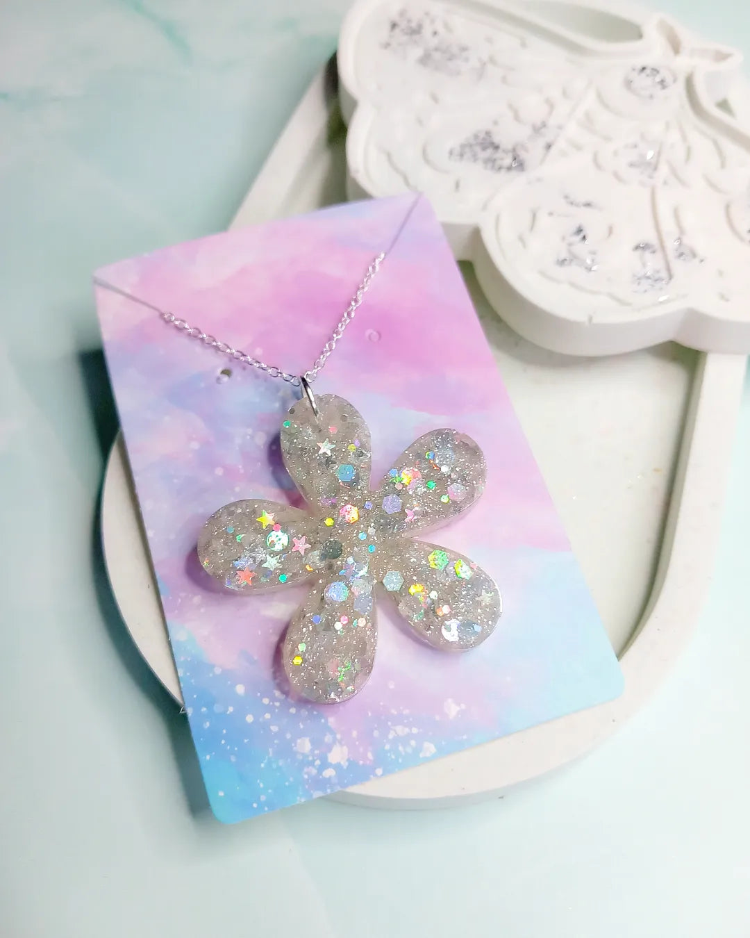 Flower Power Holographic Glitter Necklace