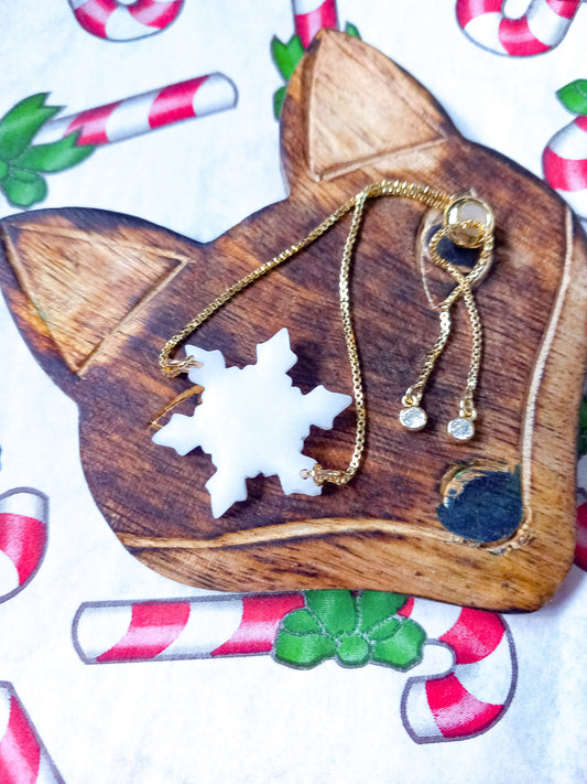 Opal Inspired Clay Snowflake Adjustable Crystal Bracelet