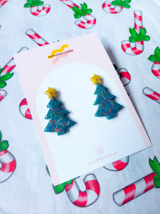 Sparkly Christmas Tree Star Stud Earrings