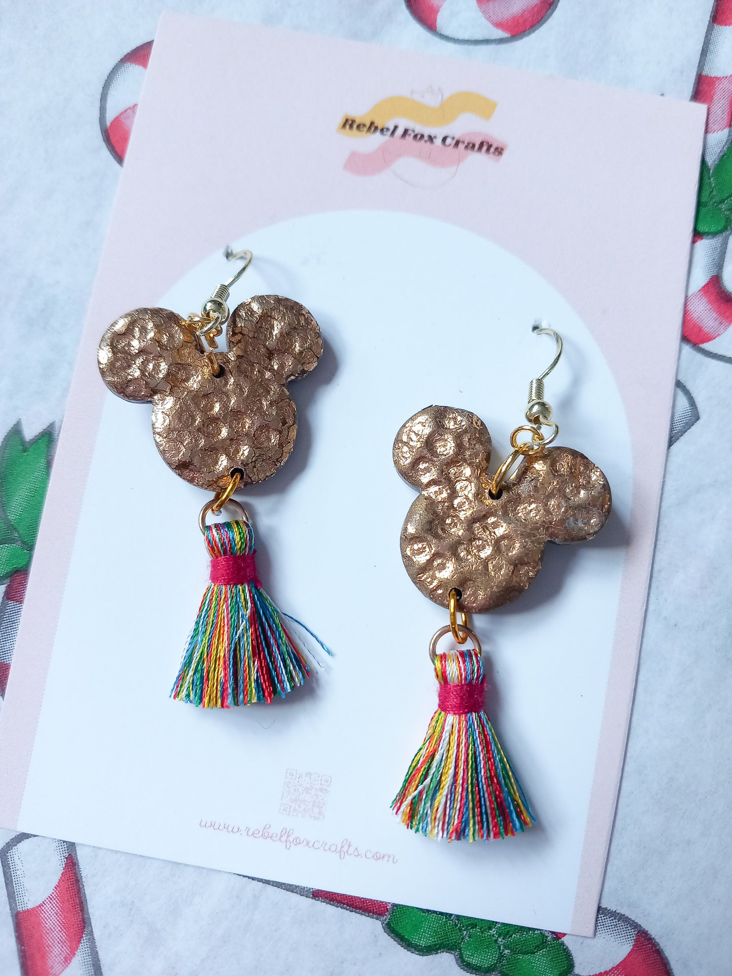 Magical Mouse Gold Hammered Clay Tassel Earrings