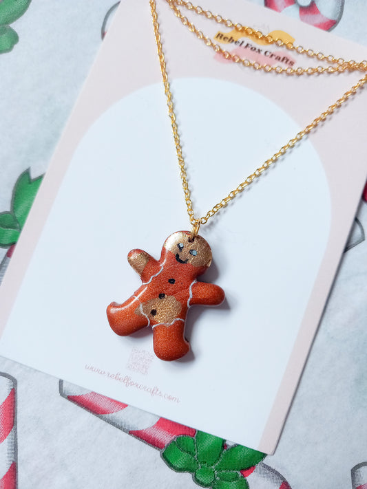 Gingerbread Man Clay Necklace