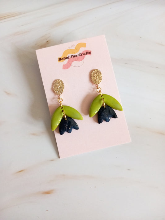 Midnight Tulip Flower Earrings