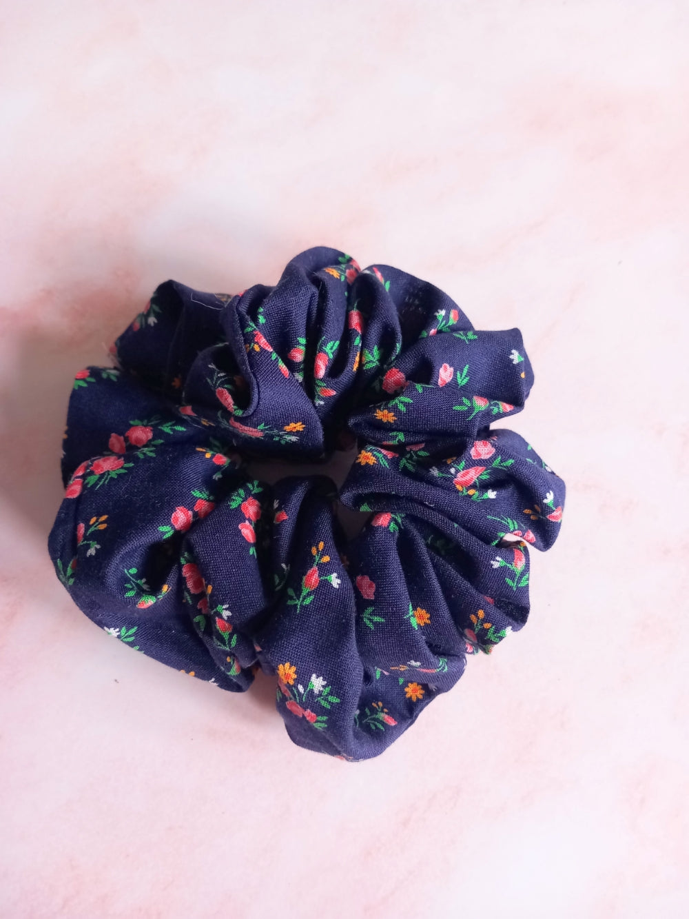 Vintage Floral Large Navy Scrunchie