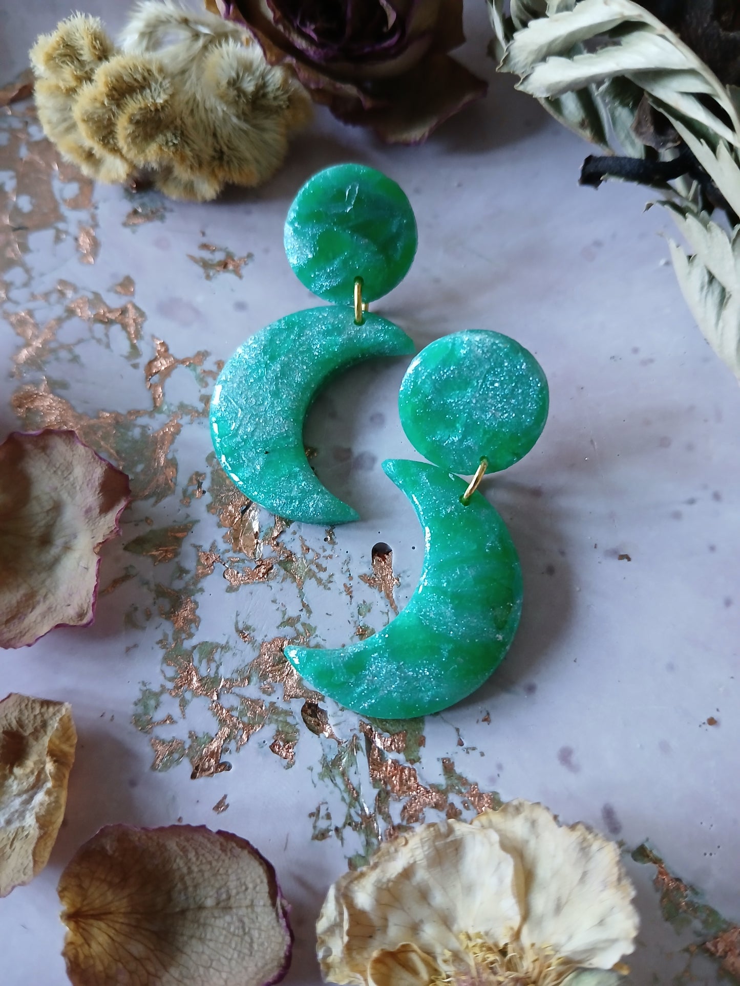 Marble Crescent Moon Earrings