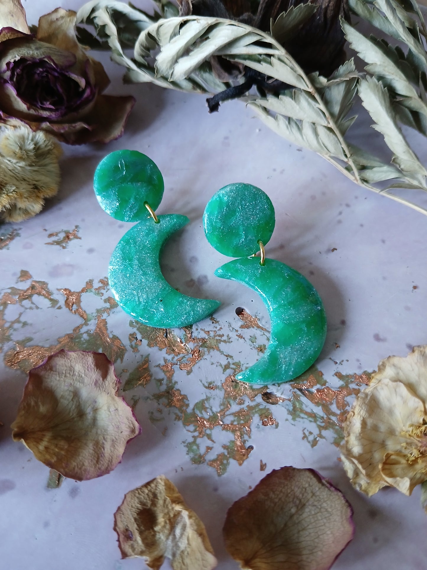 Marble Crescent Moon Earrings