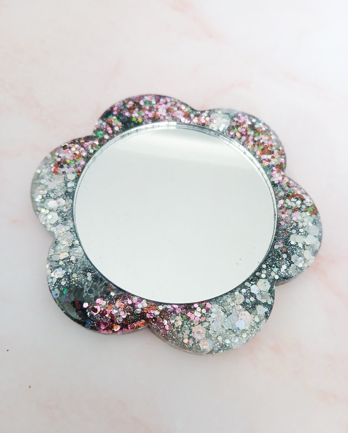 Glitter Flower Pocket Mirror